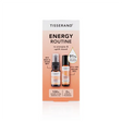 Tisserand Energy Routine set featuring a mini Energy Boost body and room mist and a full-size pulse point roller ball in a peach-colored box.