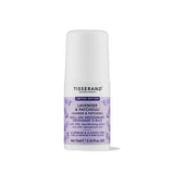 White roll-on deodorant bottle with a light purple botanical label and smooth white cap.