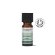 A small amber glass bottle of Tisserand Peppermint organic pure essential oil with a light green and white label and a black cap.