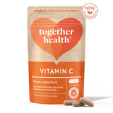 A stand-up pouch of Together Health Vitamin C supplement from Amla Fruit, shown on a white background with three capsules in front and a 'New Ingredients' badge in the top right.