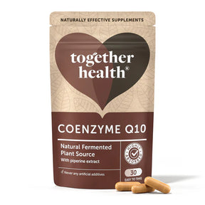 Together Health Coenzyme Q10 (30 capsules) from a natural fermented plant source with piperine extract.