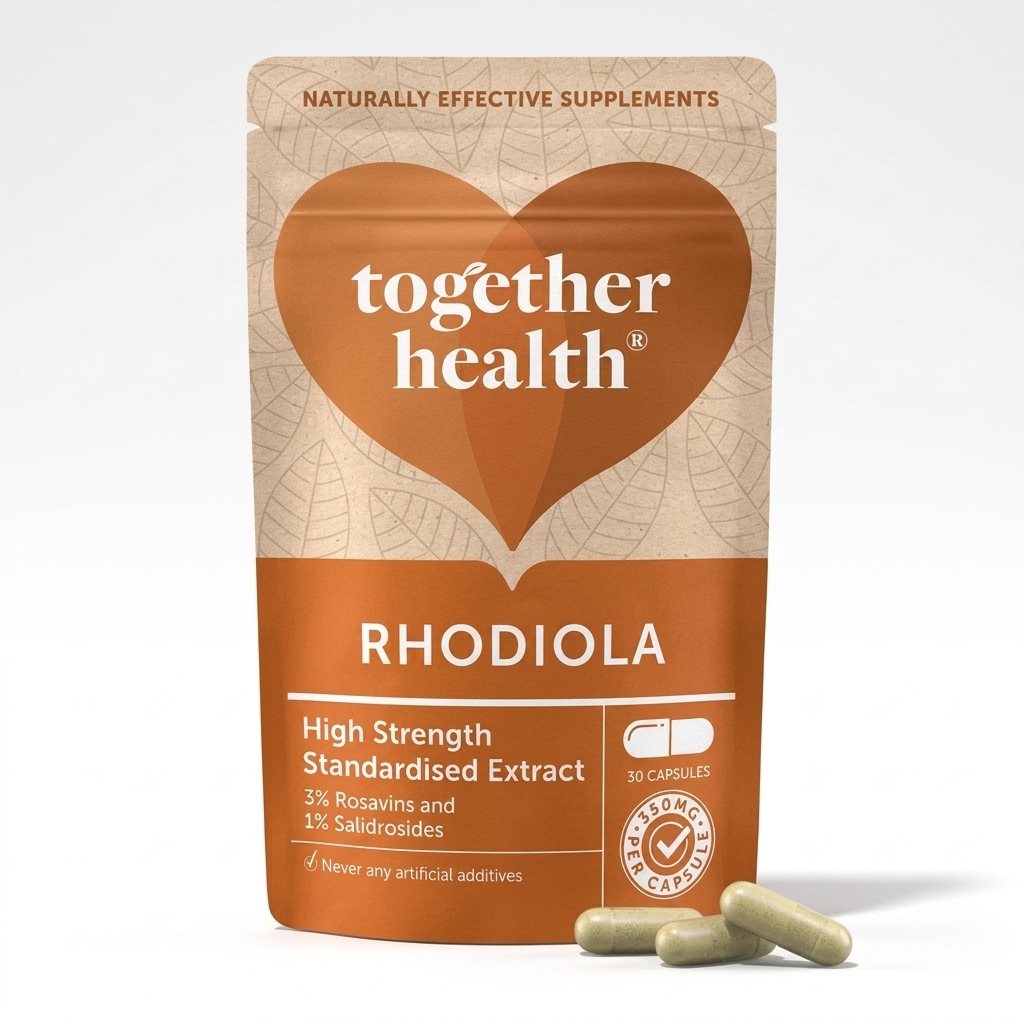 Together Health Rhodiola supplement pouch with capsules.
