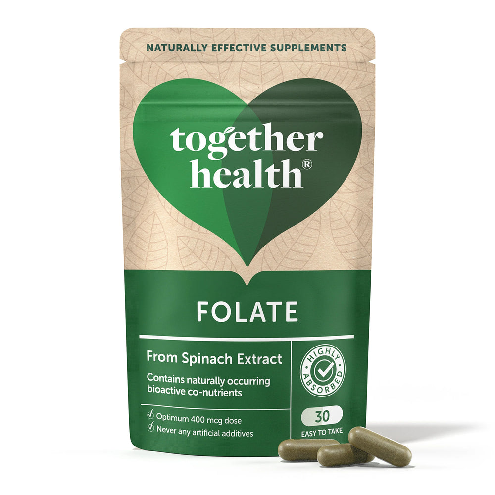 A pouch of Together Health Folate from spinach extract with bioactive co-nutrients.