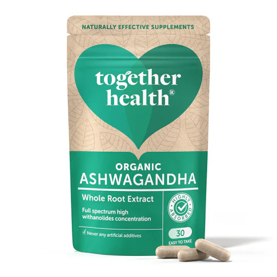 Together Health Organic Ashwagandha (30 capsules) whole root extract with high withanolides concentration.