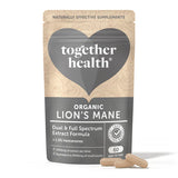 A pouch of Together Health Organic Lion's Mane dual and full spectrum capsules.