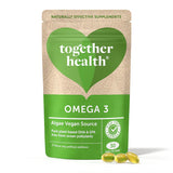 A pouch of Together Health Omega 3 algae vegan source softgels with DHA and EPA.
