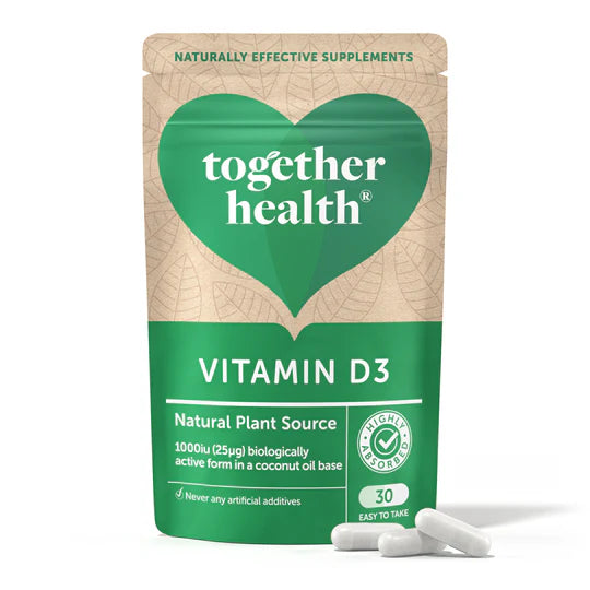 Together Health Vitamin D3 capsules, natural plant source, 30 count.