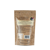 Brown paper package with text and a logo on a white background