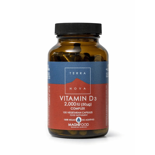 Terranova Vitamin D3 2,000IU complex, 100 vegan capsules for nutritional support.
