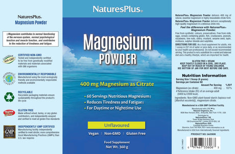 Detailed nutrition information panel for NaturesPlus Organic Ultra Juice Green powder showing a 10g serving size with high-potency vitamins and minerals.