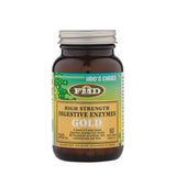 Udo's Choice High Strength Digestive Enzymes Gold featuring 60 vegetarian capsules in a dark amber glass bottle.