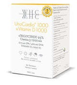WHC UnoCardio 1000 high potency Omega-3 fish oil 60 softgels with Vitamin D3 for heart brain and immune support.