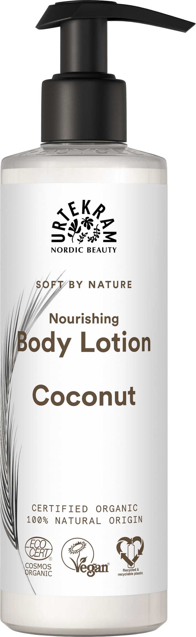 White pump bottle of Urtekram Soft by Nature Nourishing Coconut Body Lotion.