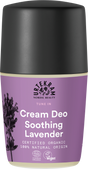 Purple bottle of Urtekram Tune In Soothing Lavender Cream Deo with black cap.