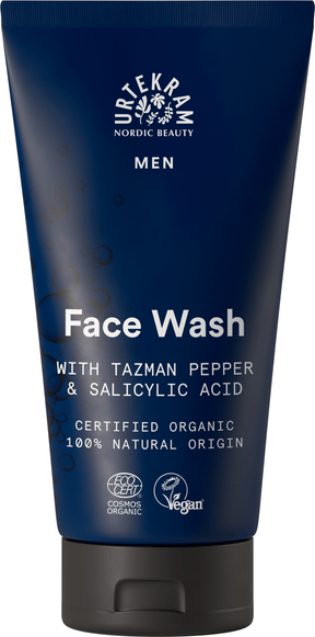 Urtekram Nordic Beauty Men Face Wash with Tazman Pepper & Salicylic Acid tube.