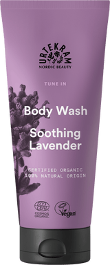 Purple tube of Urtekram Tune In Soothing Lavender Body Wash with black cap.