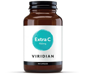 Viridian Extra C 950mg 30 vegan capsules high potency vitamin C with bioflavonoids for immune and skin support.