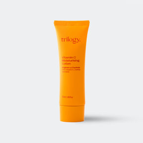 Trilogy Vitamin C Moisturising Lotion, 50ml tube, formulated to brighten and hydrate with vitamin C, rosehip, and daisy.