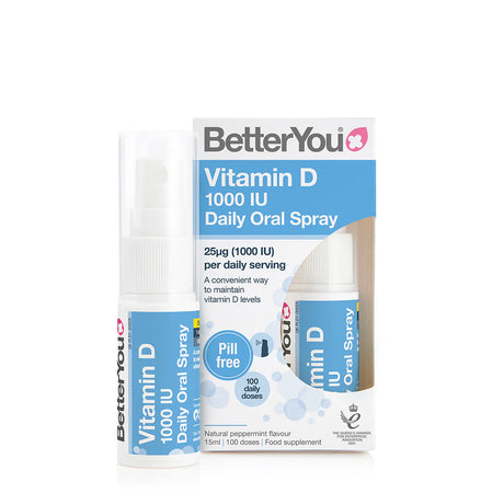BetterYou Vitamin D1000 Oral Spray – vitamin D3 oral spray to support bone health, immune function and muscle wellbeing.