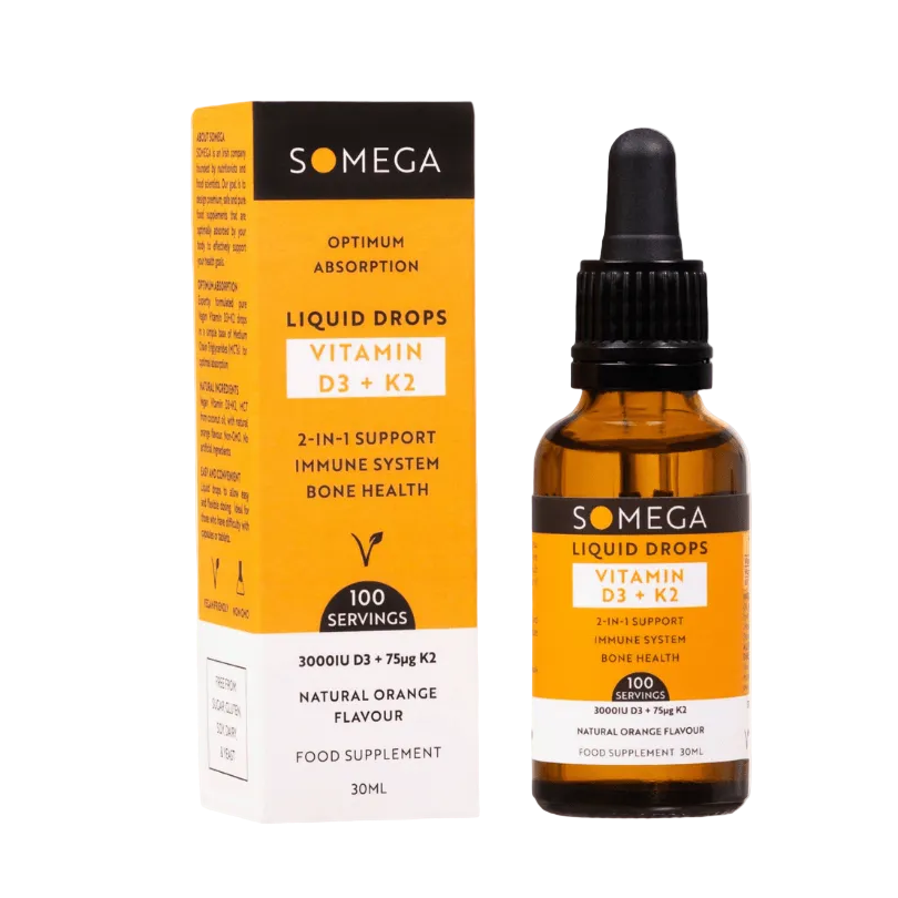 GoSome Vitamin D3 and K2 liquid drops for bone strength and heart health 30ml bottle.
