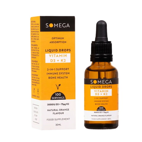 GoSome Vitamin D3 and K2 liquid drops for bone strength and heart health 30ml bottle.