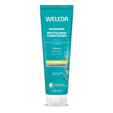 A teal 150ml tube of Weleda Rosmarin Revitalising Conditioner with rosemary and hydrolyzed protein, featuring a botanical rosemary leaf illustration.