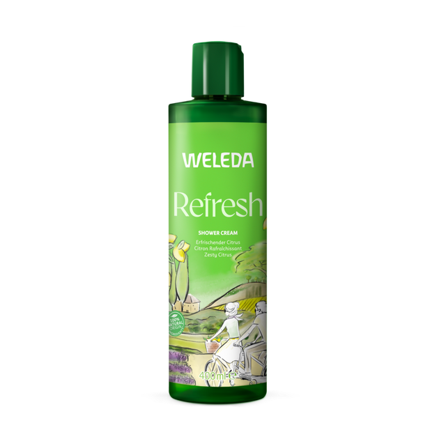 Weleda Refresh zesty citrus shower cream for a fresh daily cleanse.