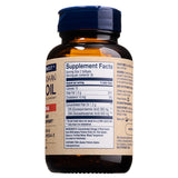A side view of an amber glass bottle of Wiley's Finest Peak DHA, showing the "Supplement Facts" panel which lists 600mg of DHA and 300mg of EPA per serving of 2 softgels.