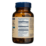 A side-angle view of an amber glass bottle of Wiley's Finest Peak EPA fish oil, showing the "Supplement Facts" panel on a tan label and clear softgels visible inside the bottle.