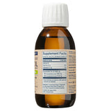 A side view of an amber glass bottle of Wiley's Finest Wild Alaskan Fish Oil, showing the "Supplement Facts" panel which lists 2140mg of DHA and 1000mg of EPA per serving.