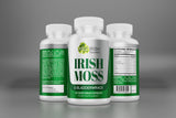 Three white bottles of Wild Irish Seaweed Irish Moss and Bladderwrack dietary supplements.