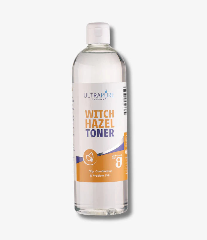 Ultrapure Laboratories Witch Hazel Toner in a clear plastic bottle with a white flip-top cap.