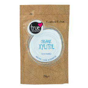 250g pouch of True Natural Goodness Organic Xylitol natural sugar alternative.