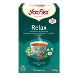 Yogi Tea Relax tea box with a green background