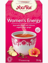 Yogi Tea Women's Energy tea box with a pink background