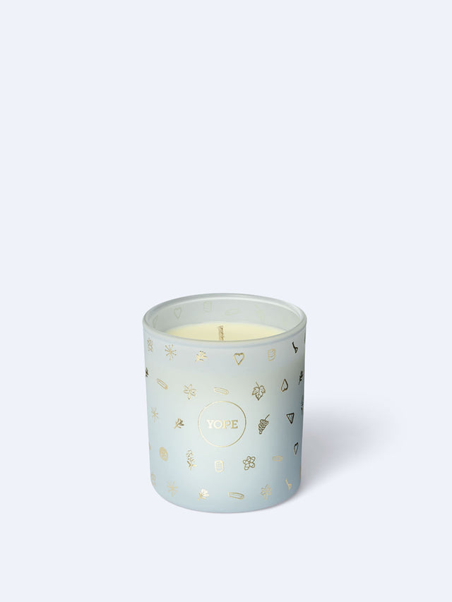 YOPE Verbena natural scented candle in a frosted glass jar.