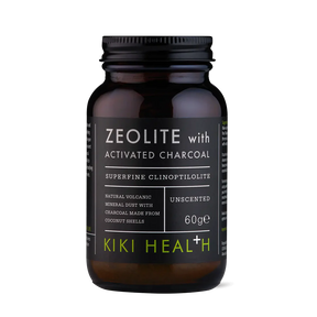 KIKI Health zeolite with activated charcoal powder 60g for detox skincare, deep cleansing, oil control and natural exfoliation.