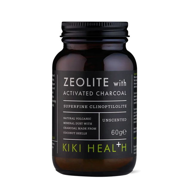 KIKI Health zeolite with activated charcoal powder 60g for detox skincare, deep cleansing, oil control and natural exfoliation.