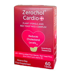 Zerochol Cardio Plus 60 tablets for cholesterol management and heart health support with plant sterols and CoQ10.