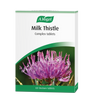 A.Vogel Milk Thistle Complex 60 tincture tablets retail carton featuring a close-up of a purple milk thistle flower with morning dew droplets.