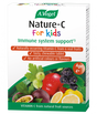 A.Vogel Nature-C For Kids immune system support chewable tablets retail box featuring an assortment of fresh fruits like acerola, passion fruit, and blackcurrants.