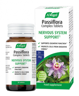 A.Vogel Passiflora Complex nervous system support tablets bottle and retail box with a purple passion flower illustration.