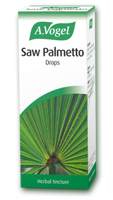 A.Vogel Saw Palmetto herbal tincture drops packaging featuring a green palm leaf illustration.