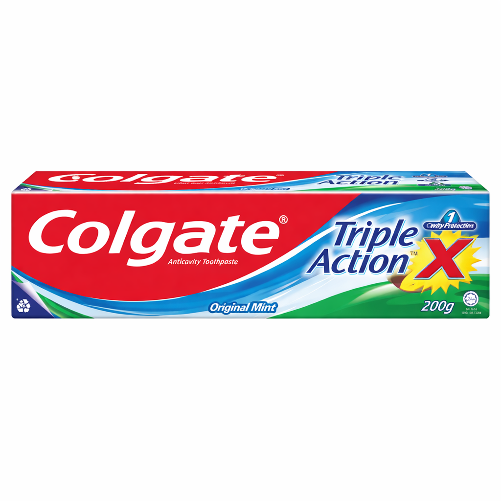 Colgate Triple Action Original Mint Toothpaste for cavity protection whiter teeth and long lasting fresh breath.