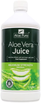 Aloe Pura maximum strength original aloe vera juice food supplement, 1 litre bottle.