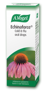 A 100ml bottle of A.Vogel Echinaforce Cold & Flu oral drops, featuring Echinacea purpurea herb and root tinctures for immune support.