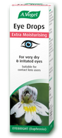A 10ml bottle and box of A.Vogel Eye Drops for dry, irritated, and tired eyes, suitable for contact lens users and containing hyaluronic acid.