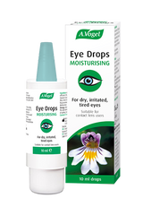 A 10ml bottle and box of A.Vogel Eye Drops Moisturising for dry, irritated, and tired eyes, suitable for contact lens users.
