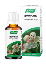 A bottle and box of A.Vogel Hawthorn Crataegus oral drops, a fresh herb tincture made from Hawthorn berries.