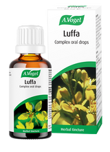 A 50ml bottle and box of A.Vogel Luffa Complex oral drops, a herbal tincture made from Luffa operculata and other botanical extracts.